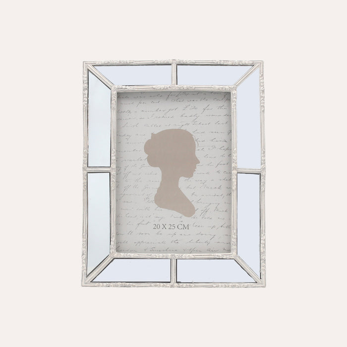 Porta Foto Grande Cornice Decorativa con Effetto Specchiato e Finitura Bianca (24x19 cm)