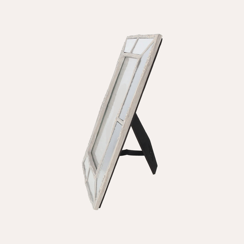 Porta Foto Grande Cornice Decorativa con Effetto Specchiato e Finitura Bianca (24x19 cm)