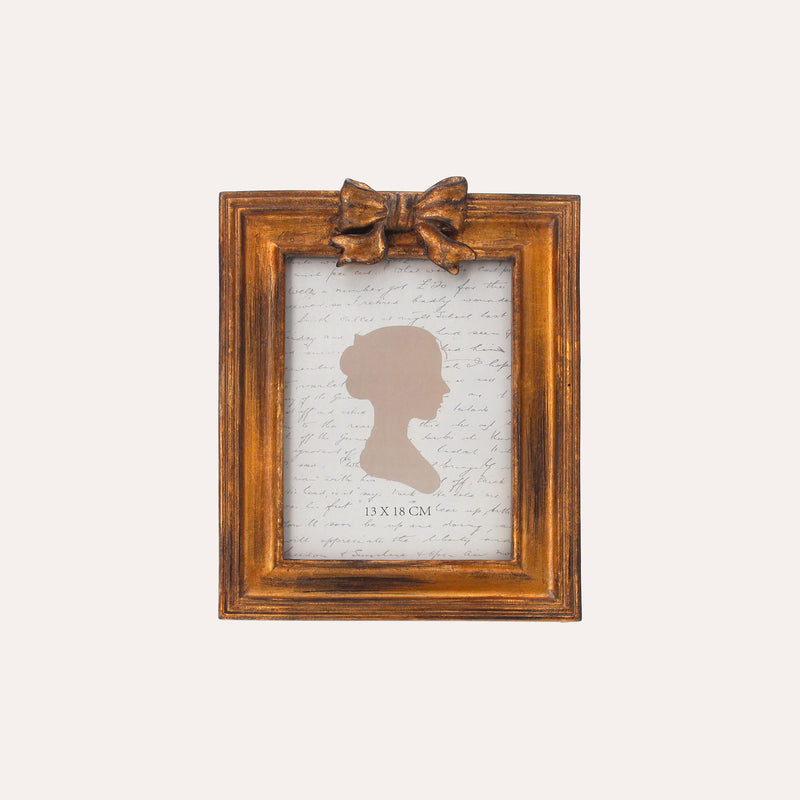 Porta Foto Cornice Decorativa con Motivo Fiocco Dorato (22x16cm)