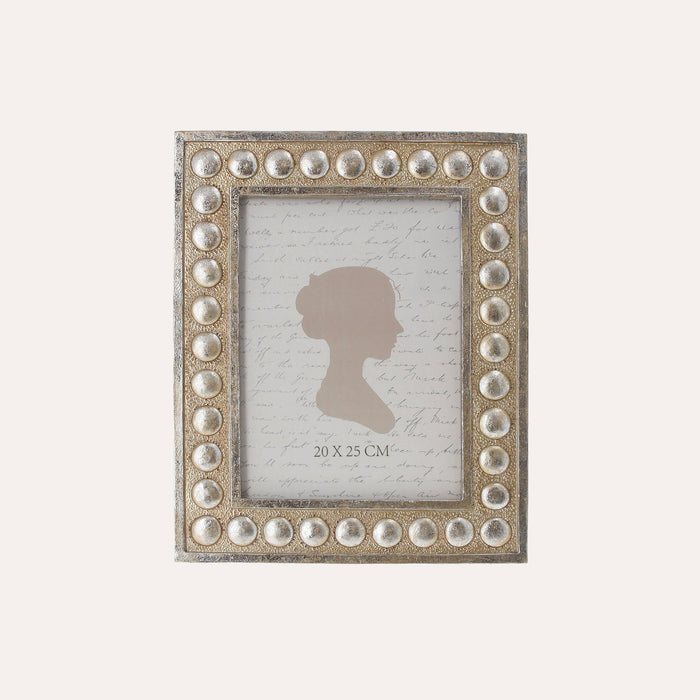 Porta Foto Grande Cornice Decorativa con Borchie in Argento (24x19cm)