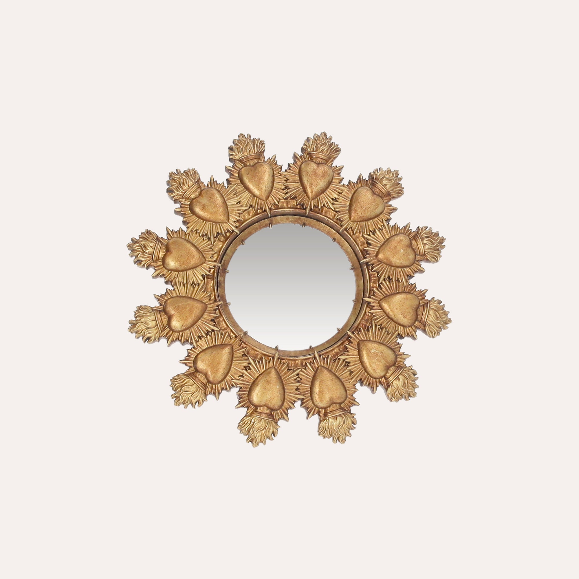 Decorative Round Mirror with Golden Hearts - Diameter 26 cm