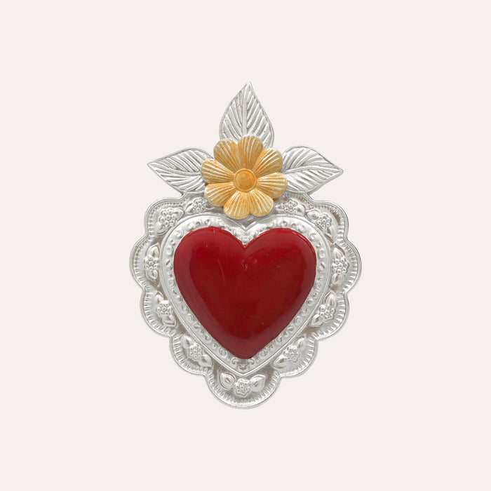 Cuore Decorativo  da appendere color Argento e Rosso (14x10 cm)