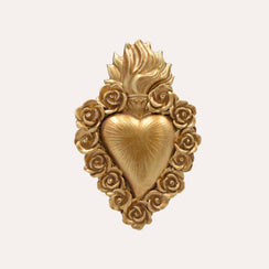 Cuore Sacro con Rose in Resina Oro H.17x11 cm
