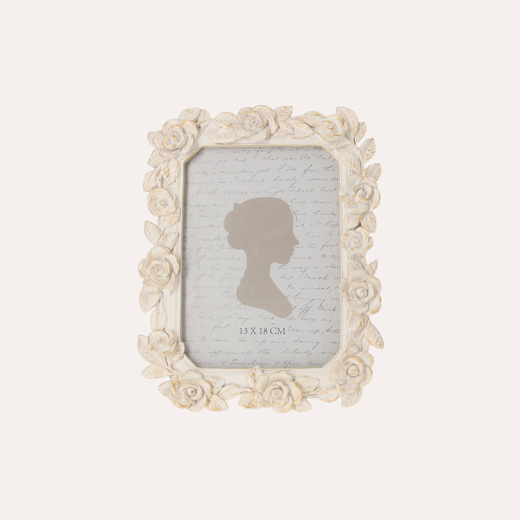 Porta Foto Cornice Decorativa con Motivo Rose Bianche e Oro (16x22cm)