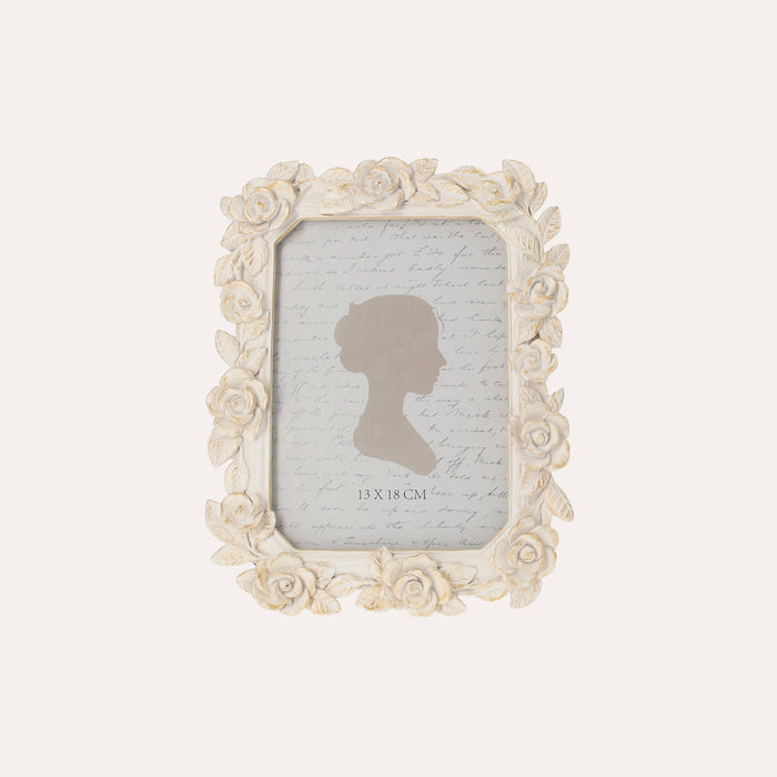 Porta Foto Cornice Decorativa con Motivo Rose Bianche e Oro (16x22cm)