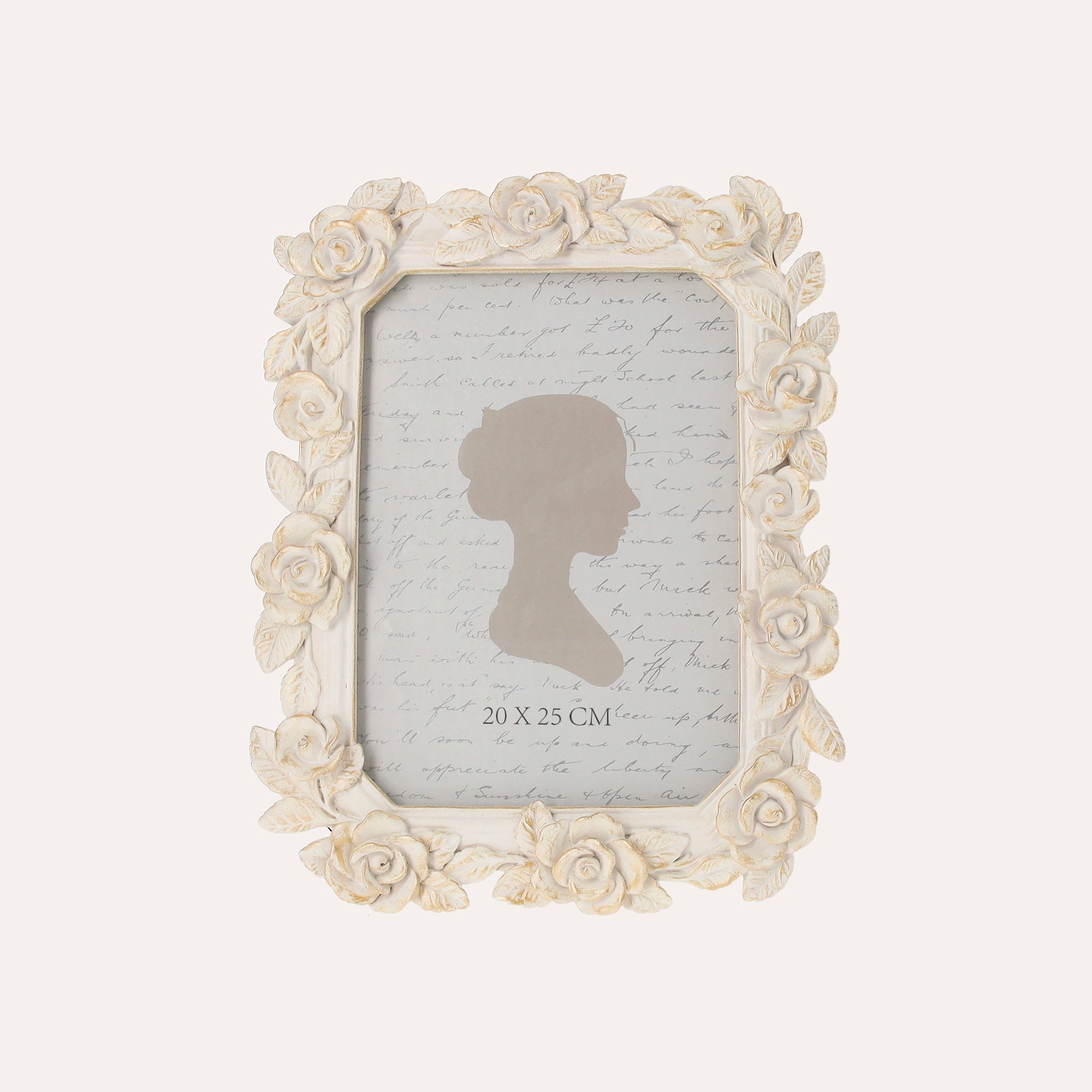 Porta Foto Decorativa con Motivo Rose Bianche e Oro (19x24cm)