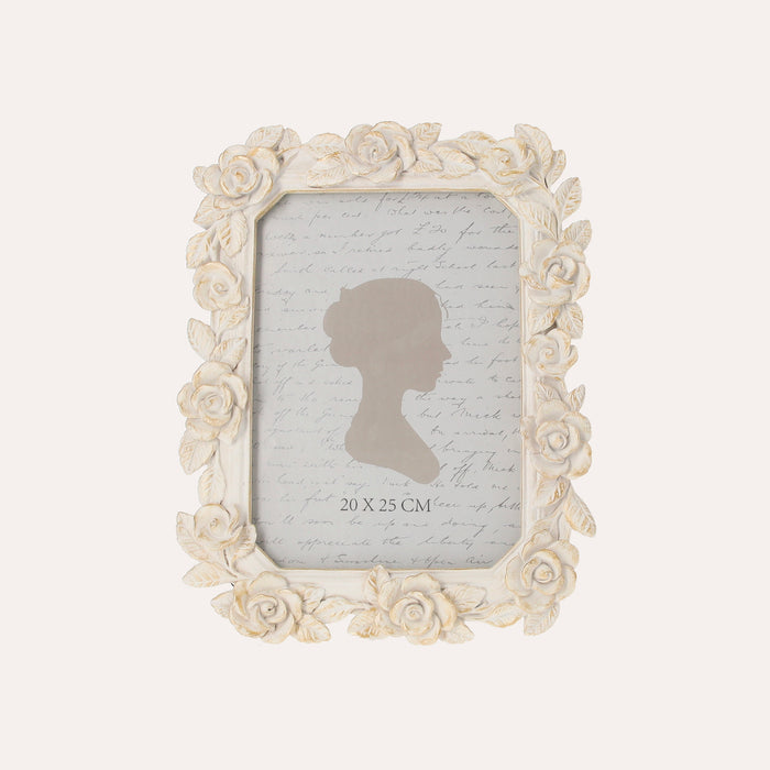 Porta Foto Decorativa con Motivo Rose Bianche e Oro (19x24cm)