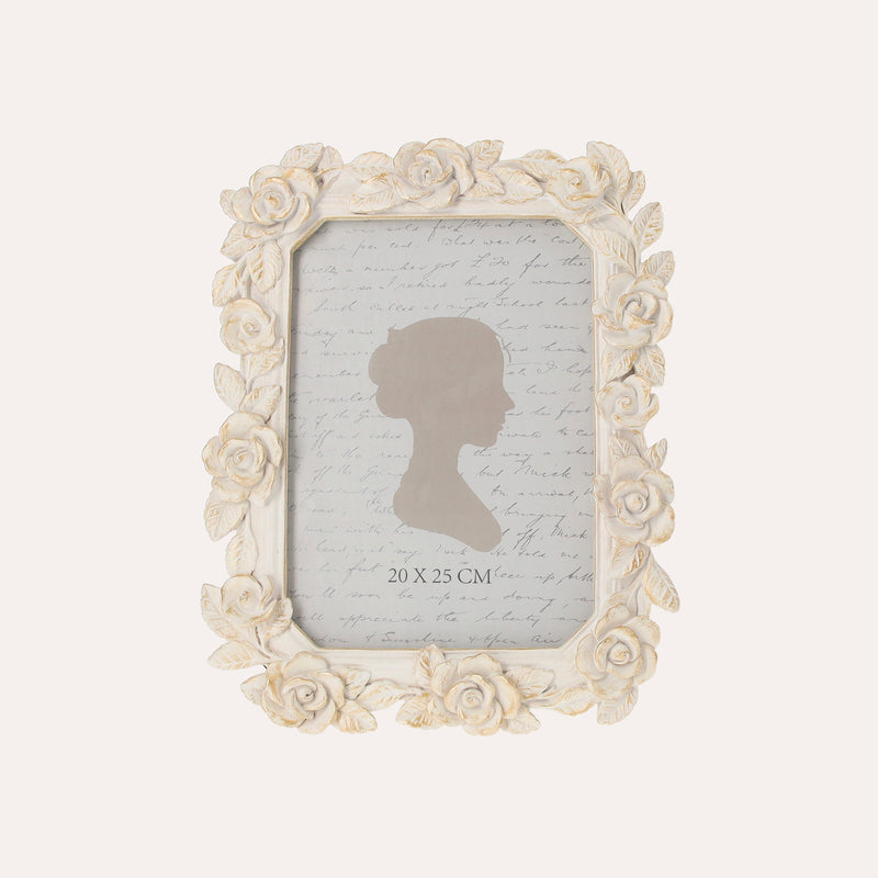 Porta Foto Decorativa con Motivo Rose Bianche e Oro (19x24cm)
