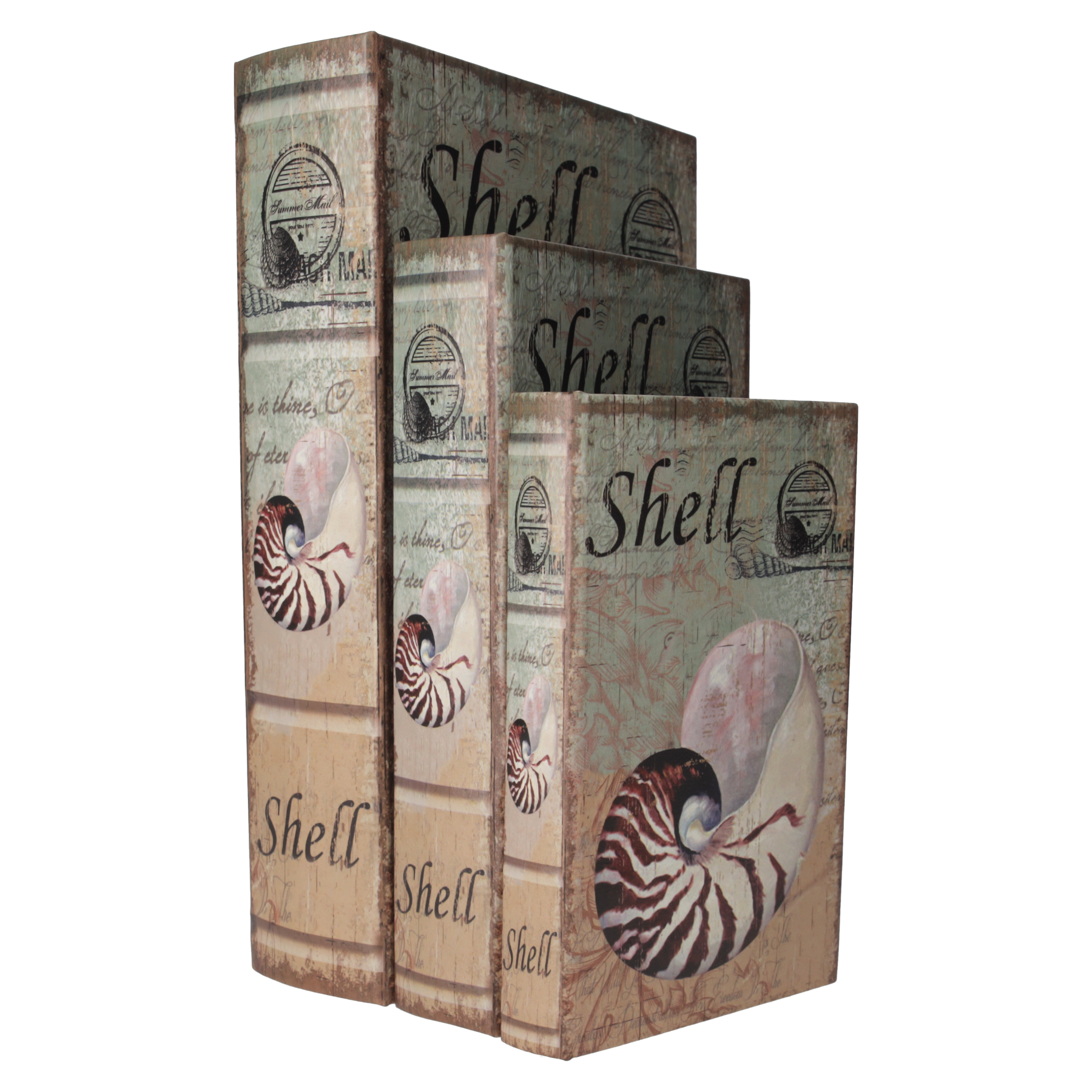Tris di Scatole Libro con Design a Conchiglia