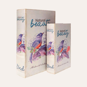 Set di Scatole Libro con Uccellino Viola per Organizzazione