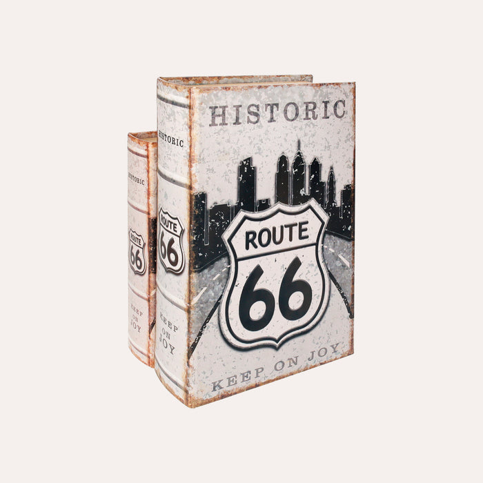 Set Di Due Scatole Libro "route 66" In Mdf Eleganti