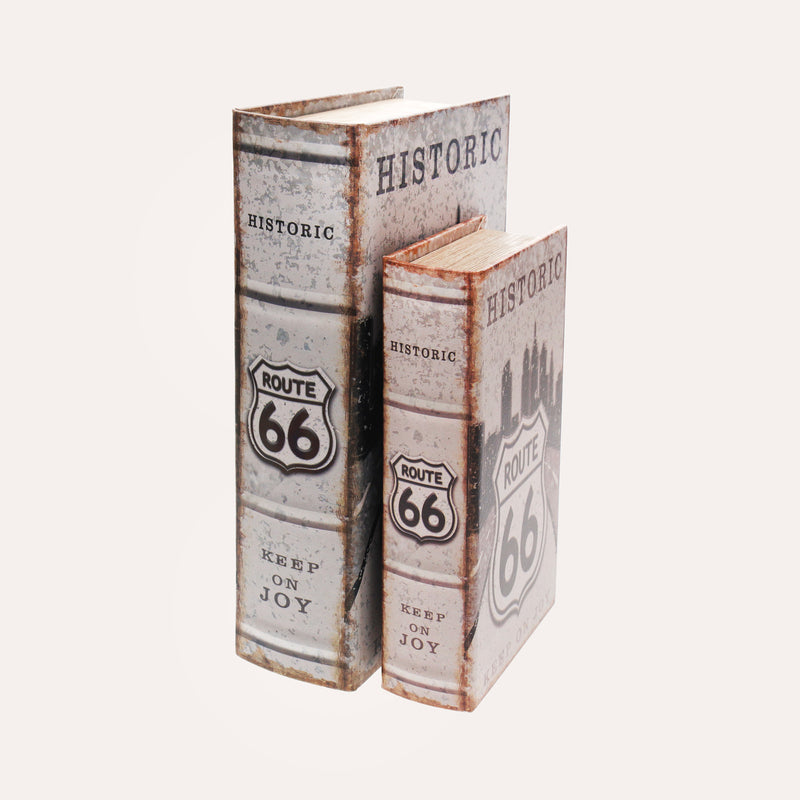 Set Di Due Scatole Libro "route 66" In Mdf Eleganti