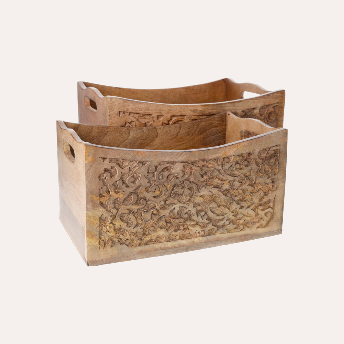 Porta Riviste in Legno Indiano Intagliato a Mano Elegante