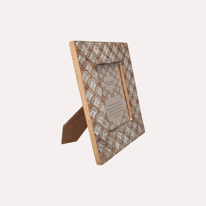 Cornice Portafoto Intagliata a Mano con Motivi a Rombi