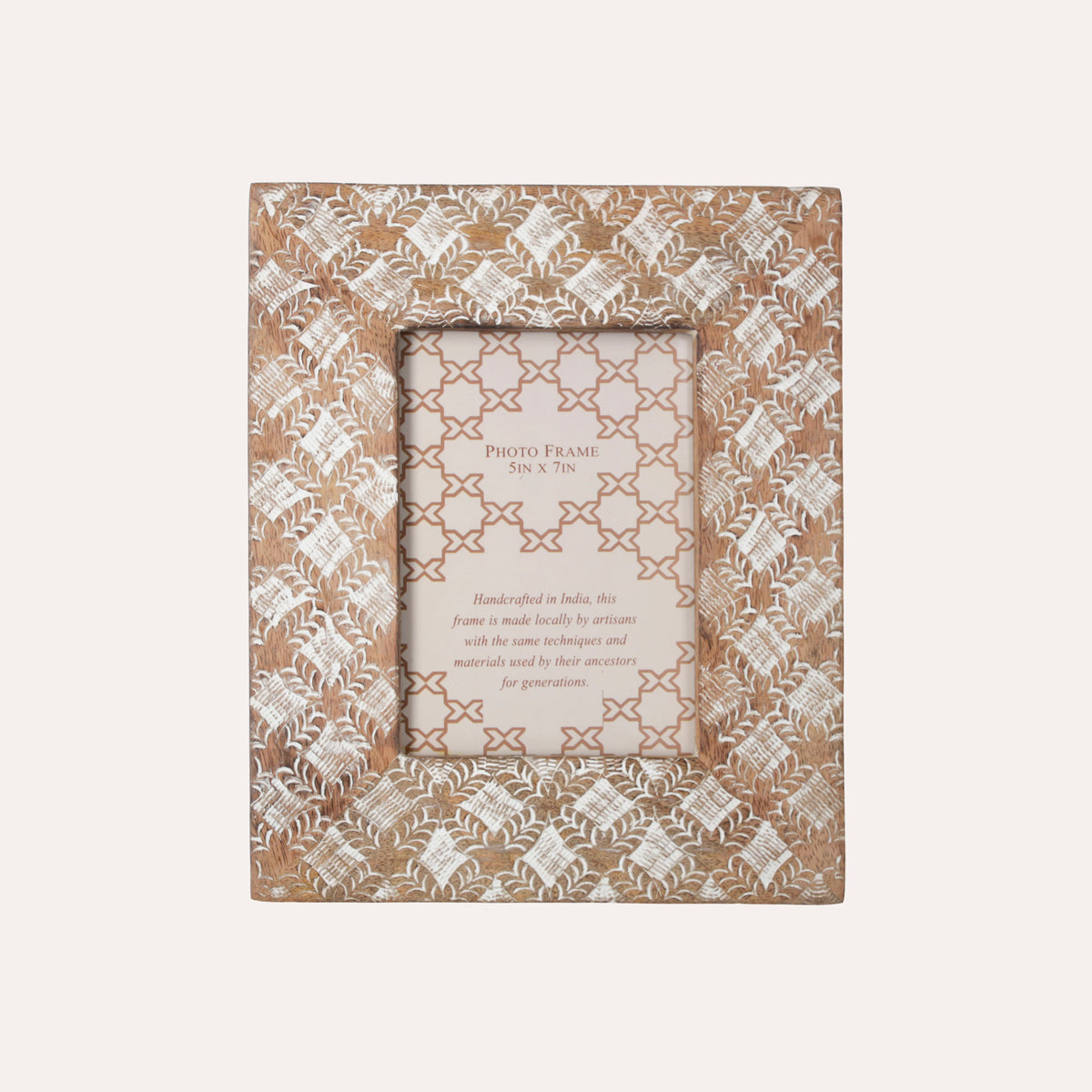 Cornice Portafoto Intagliata a Mano con Motivi a Rombi