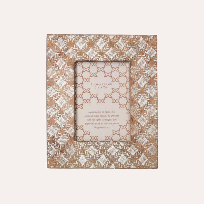 Cornice Portafoto Intagliata a Mano con Motivi a Rombi