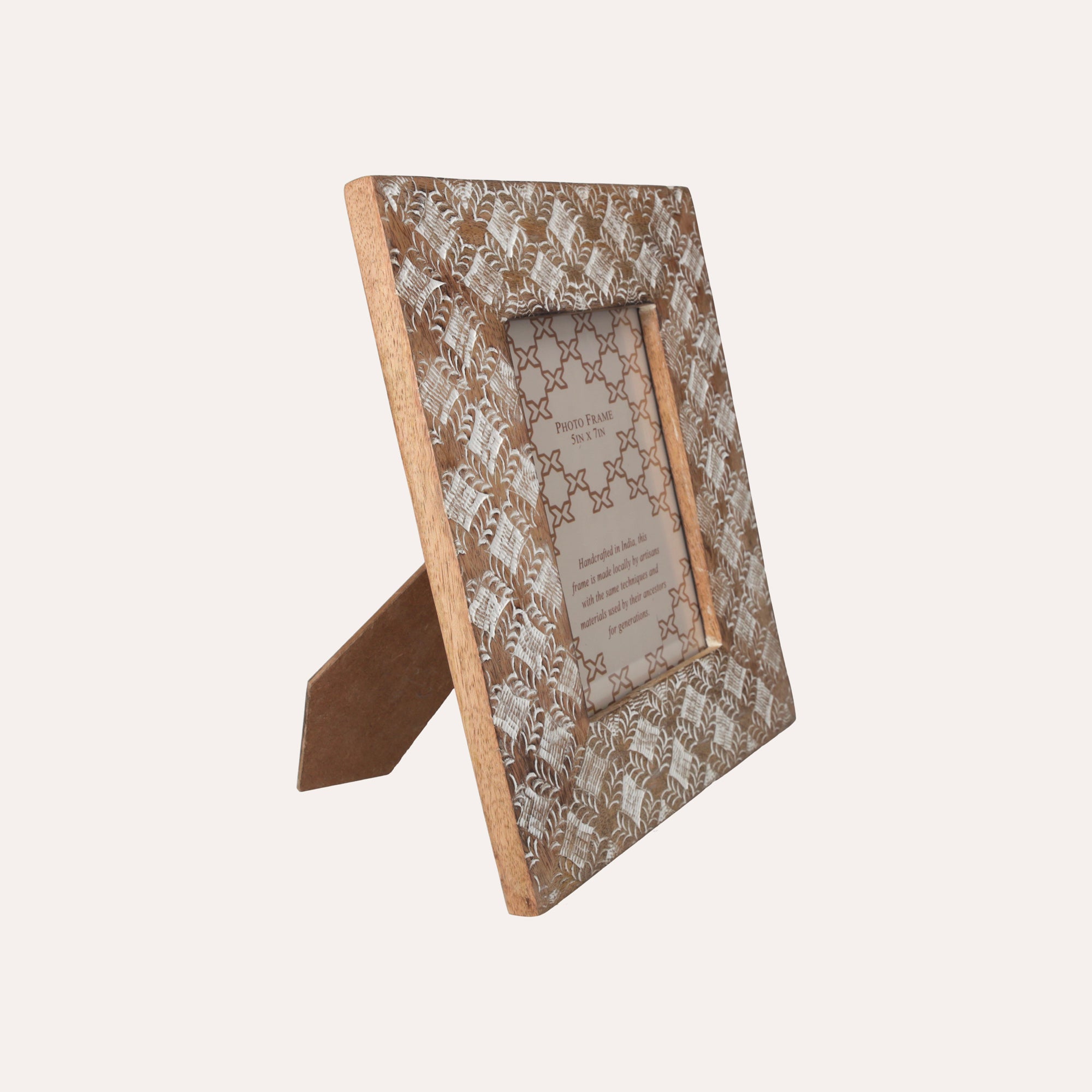 Cornice Portafoto Intagliata a Mano con Motivi a Rombi