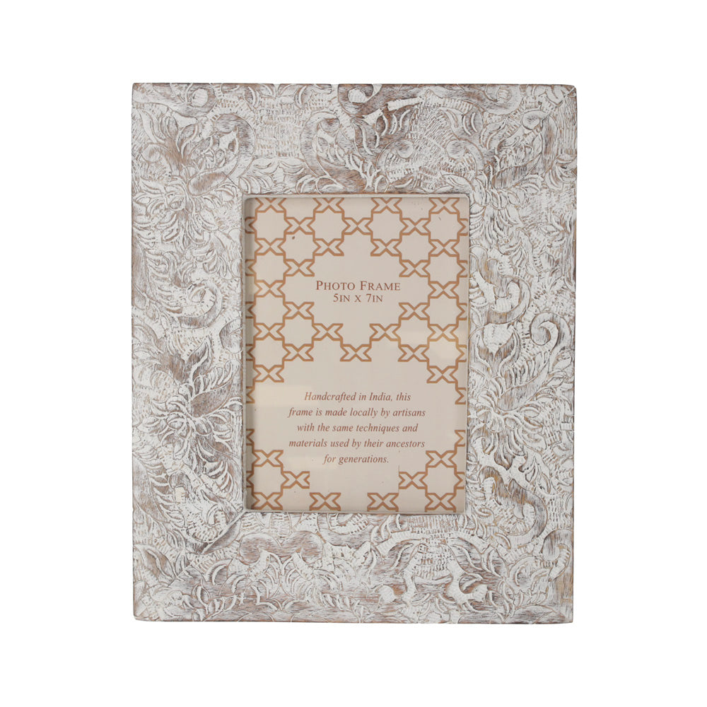 Cornice Portafoto Decorativa con Motivi a Foglie Bianchi