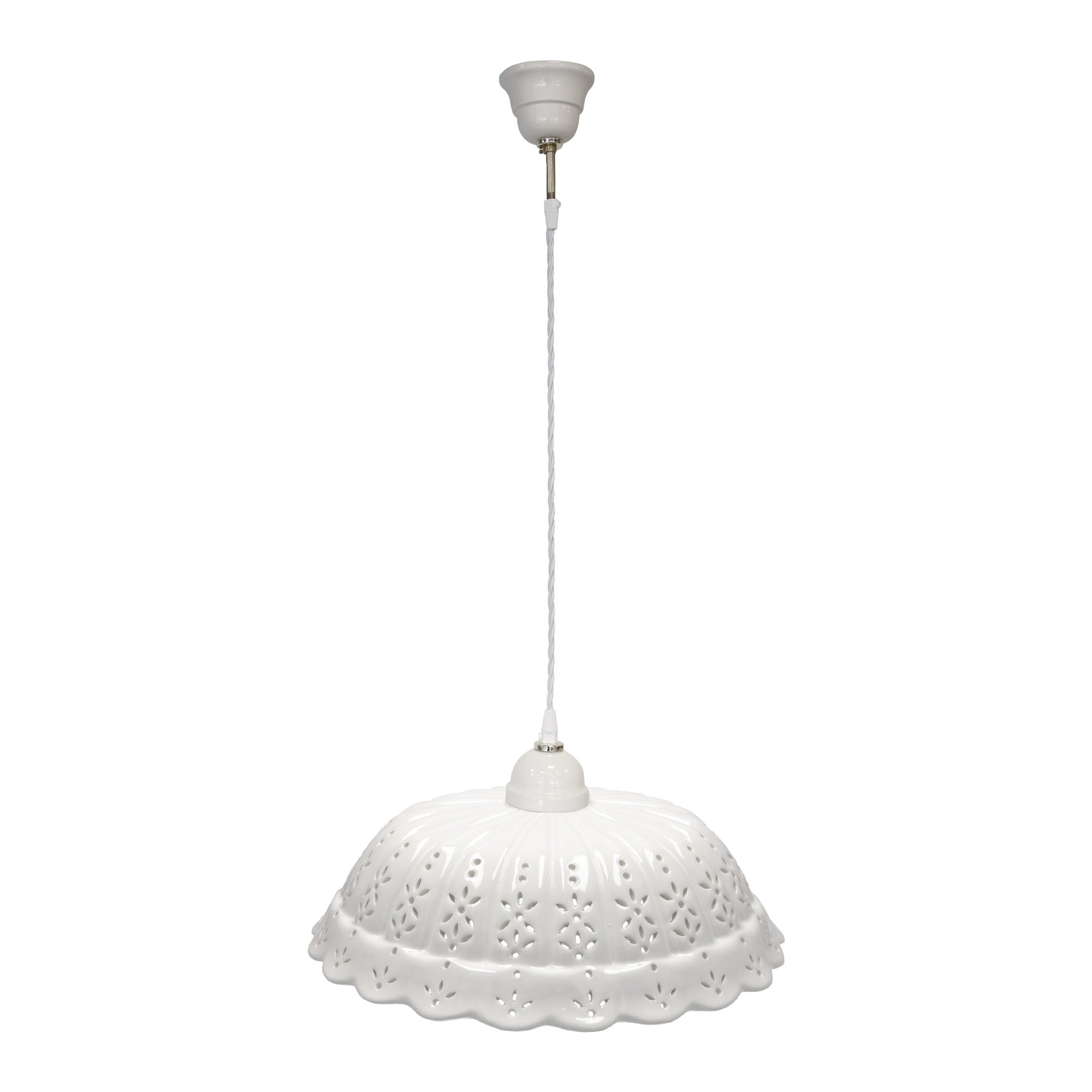 Lampadario a Sospensione Rustico in Ceramica Bianca Traforata