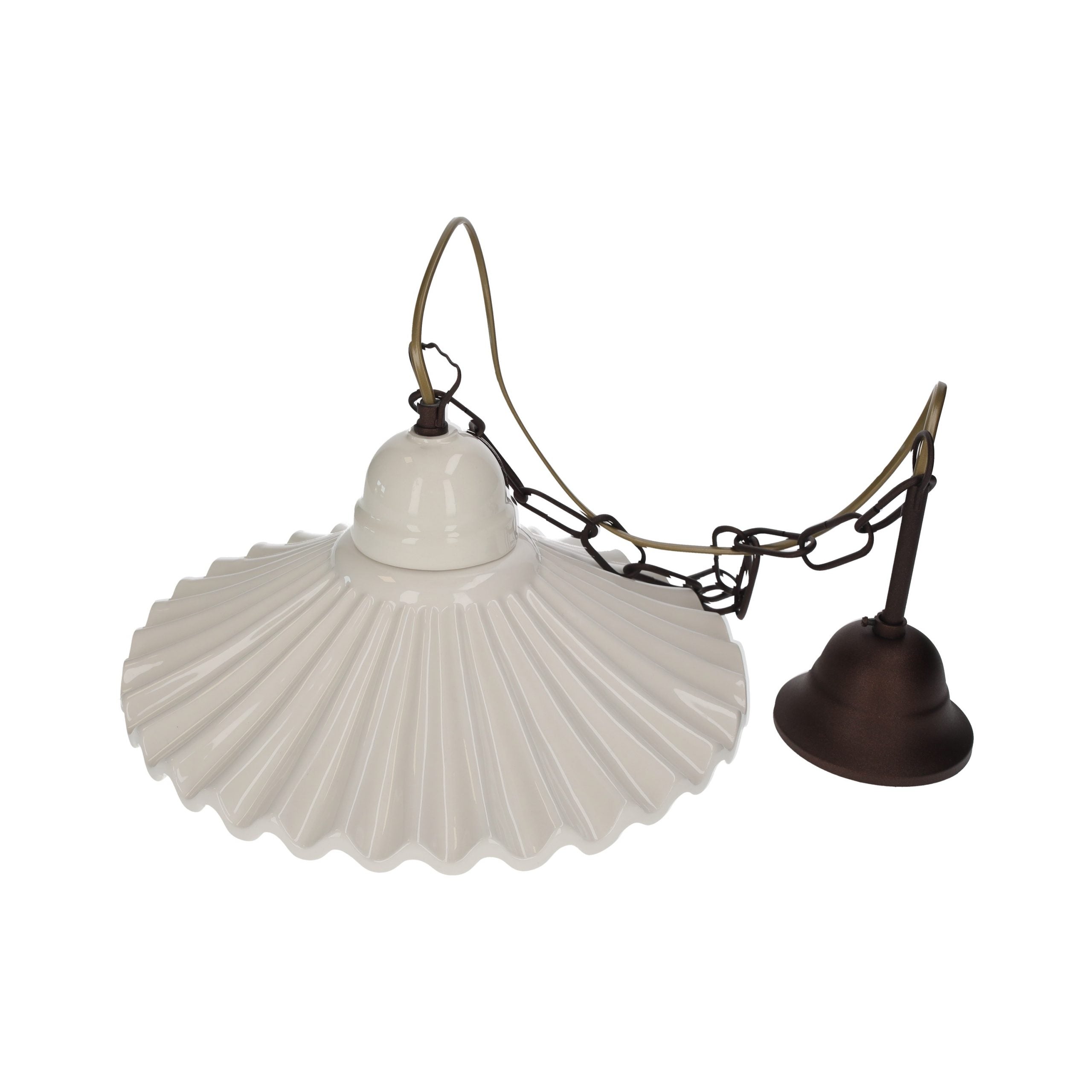 Lampadario Sospensione Rustico Ceramica Bianca Ø 30 cm con Catena