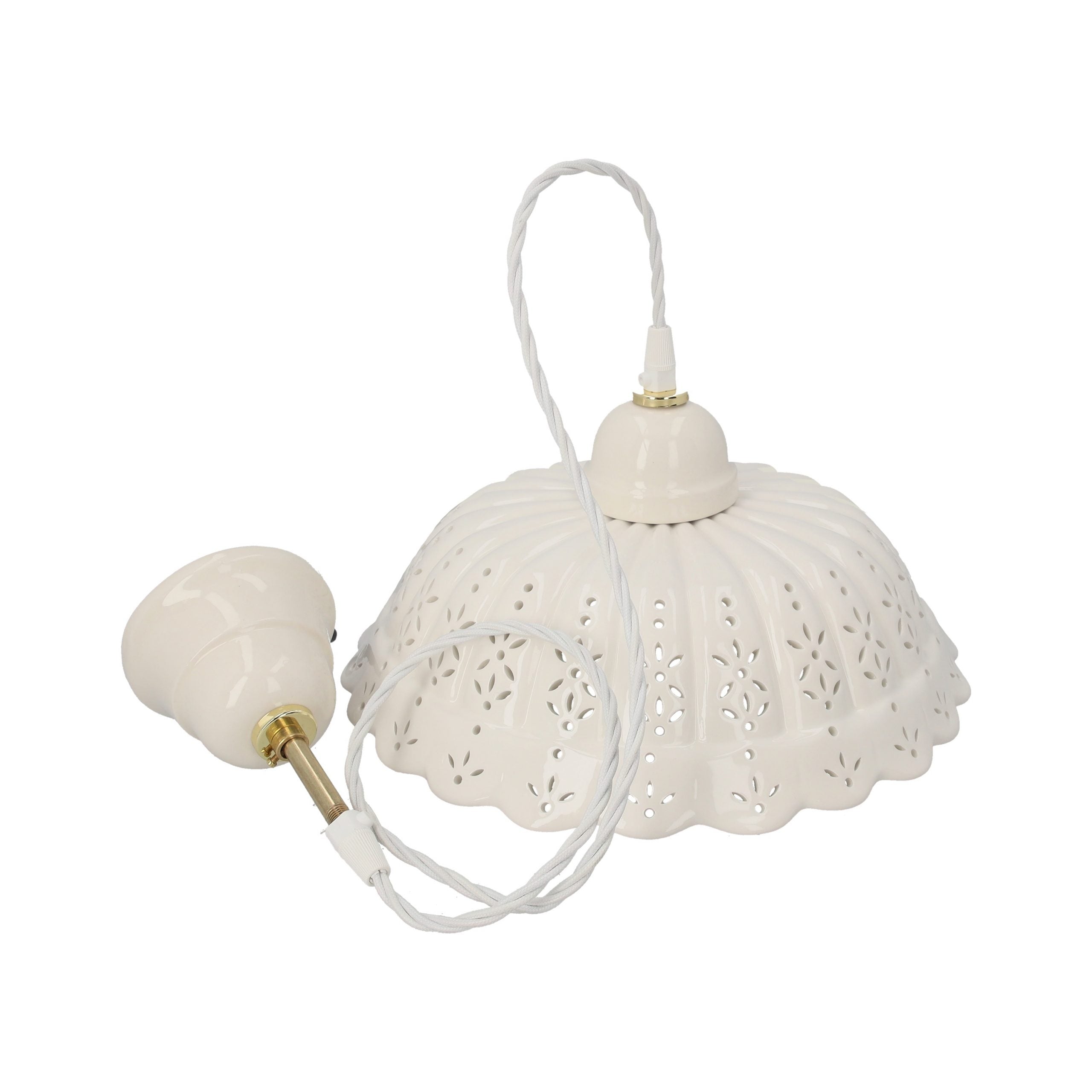 Lampadario a Sospensione Rustico in Ceramica Bianca Traforata