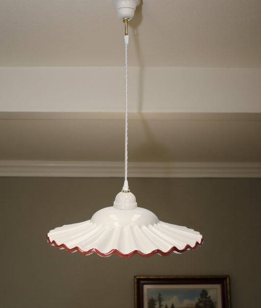 Lampadario Rustico Ceramica Bianca Bordo Marrone e Treccia 39 cm - Made in Italy