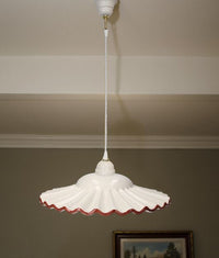 Lampadario Rustico Ceramica Bianca Bordo Marrone e Treccia 39 cm - Made in Italy