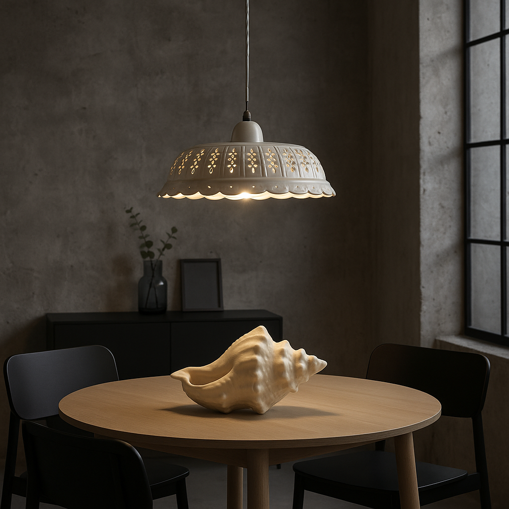 Lampadario a Sospensione in Ceramica Bianca Traforata  - Made In Italy