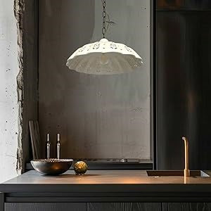Lampadario Rustico in Ceramica Bianca Traforata 42 cm - Made in Italy