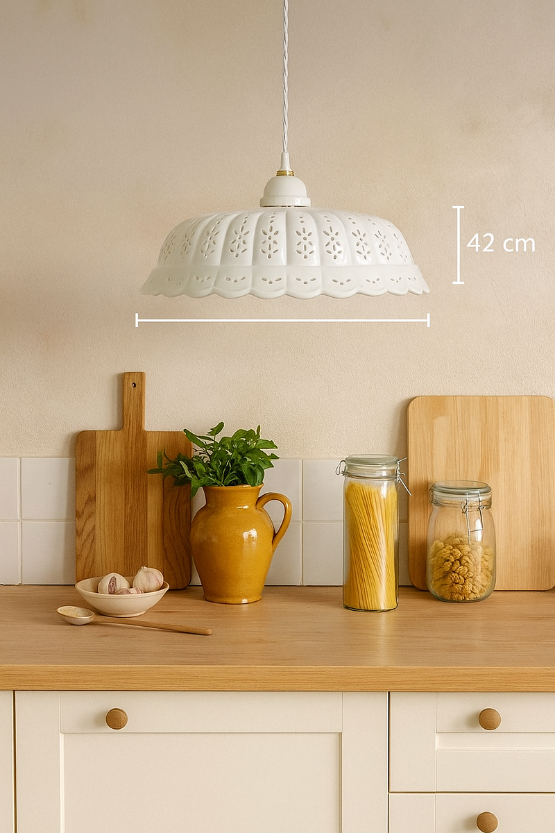 Lampadario a Sospensione in Ceramica Bianca d. 42 cm - Made in Italy