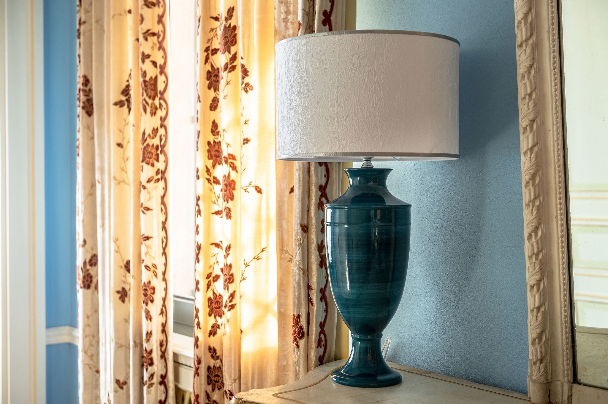 Handcrafted Petrol-Colored Ceramic Decorative Lamp