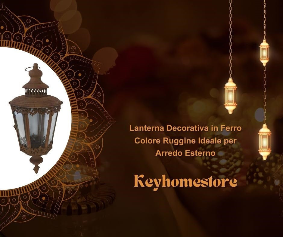 Lanterna In Ferro Marrone Ruggine Da Appendere, Design Rustico Per Esterni