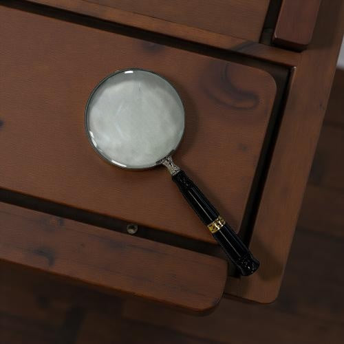 Lente d’ingrandimento con manico nero e fregio oro, 25 x 10 cm – Soprammobile decorativo