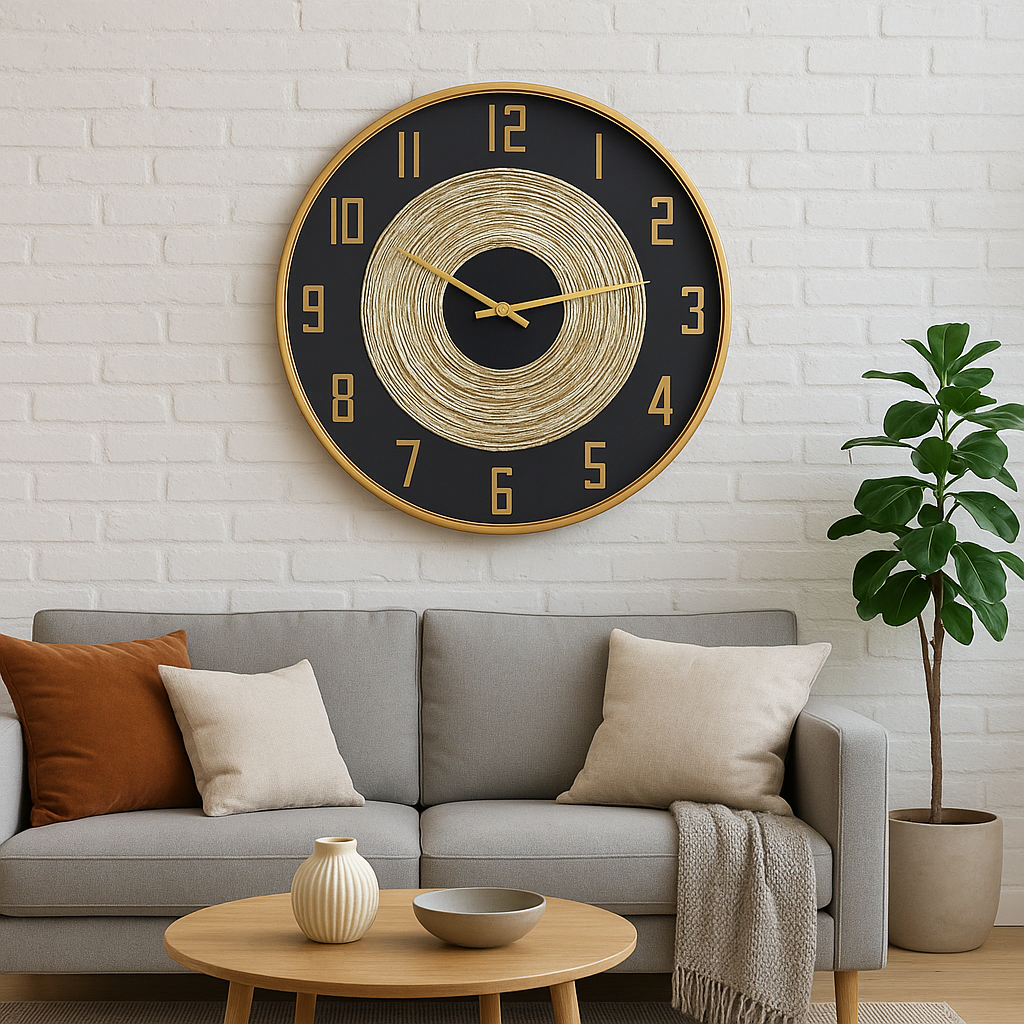 Metal Wall Clock with Elegant Gold Details 