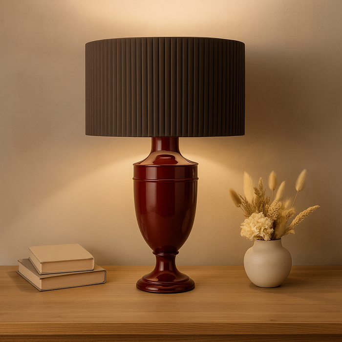 Lampada Decorativa in Ceramica Color Bordeaux da Tavolo - Made in Italy