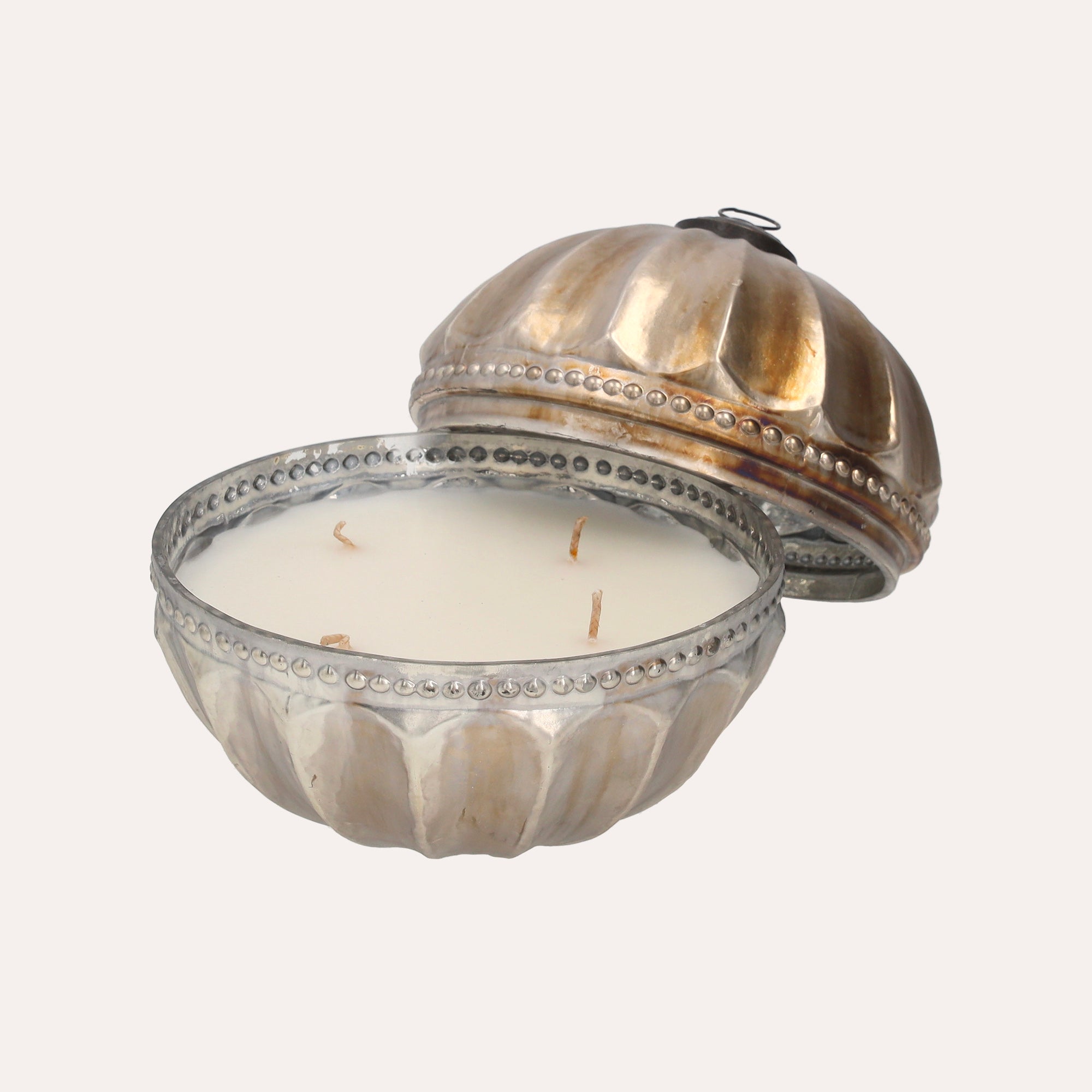 Candela Palla Argento Antik in Vetro 18x18 cm con Scatola