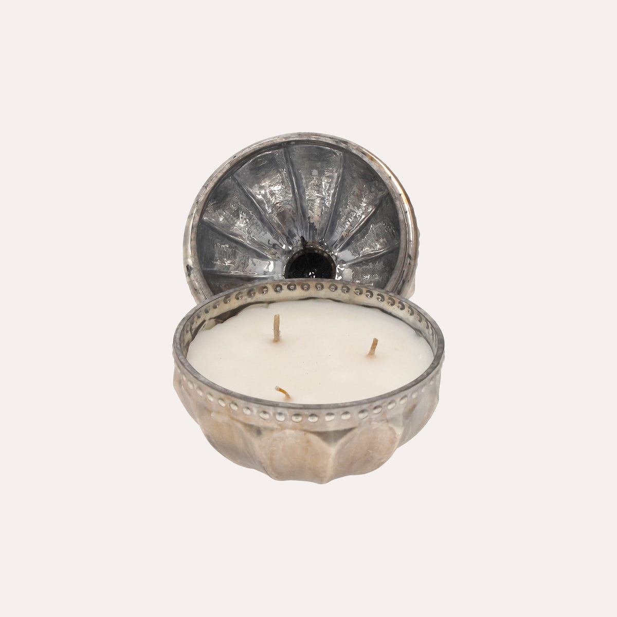 Candela Palla Argento Antik in Vetro 13x13 cm con Scatola – Decorazione di arredo