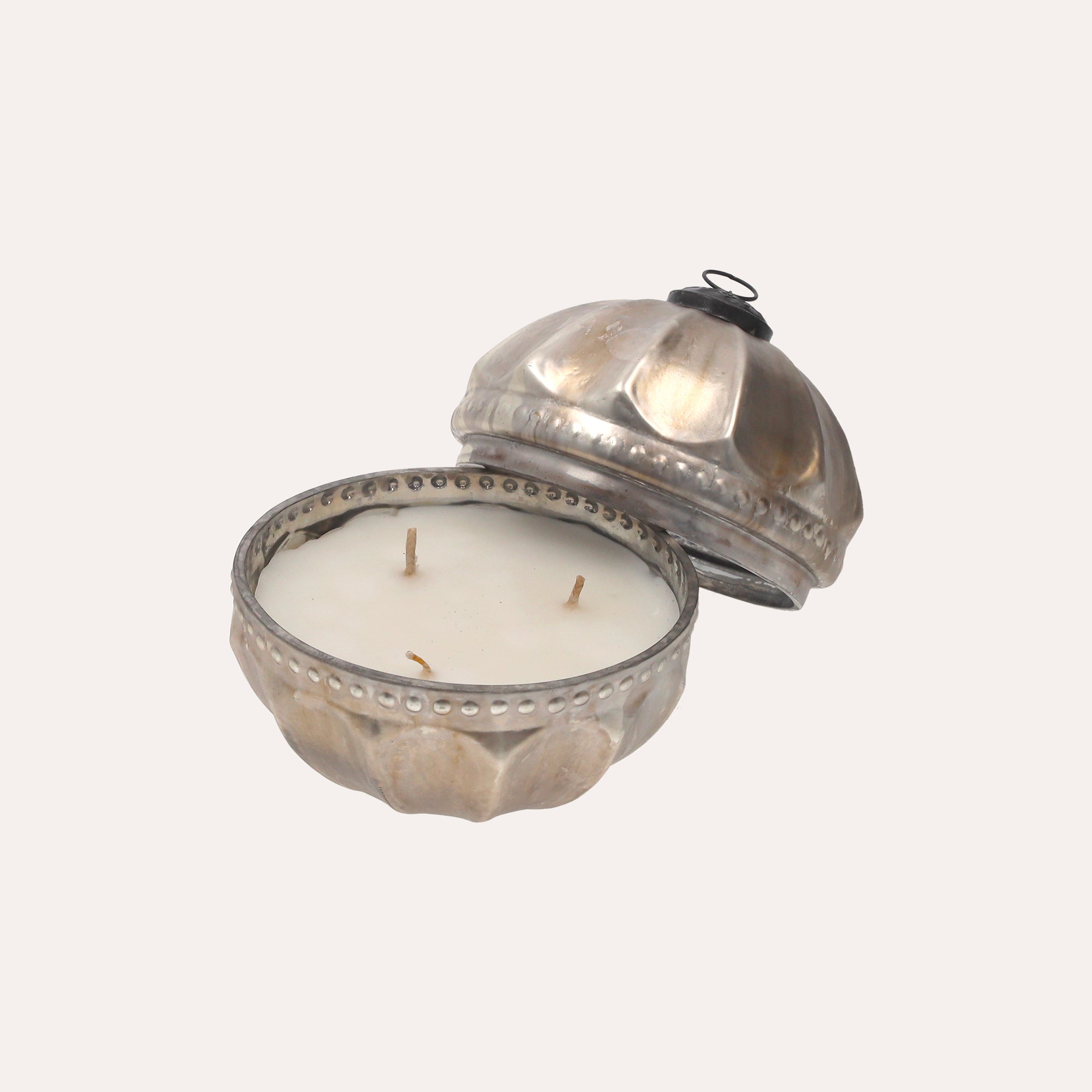 Candela Palla Argento Antik in Vetro 13x13 cm con Scatola