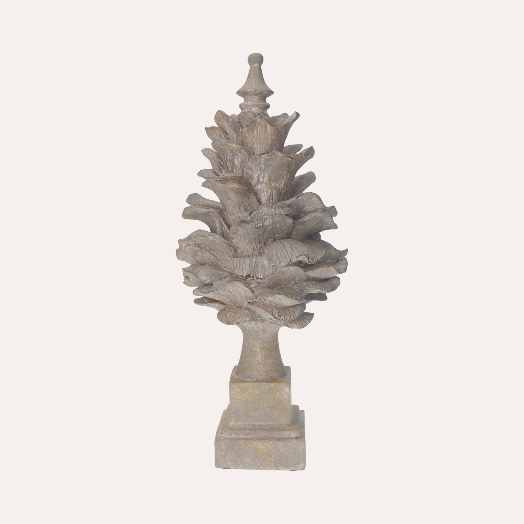 Decorative Pine Cone in Grey Resin with Pedestal