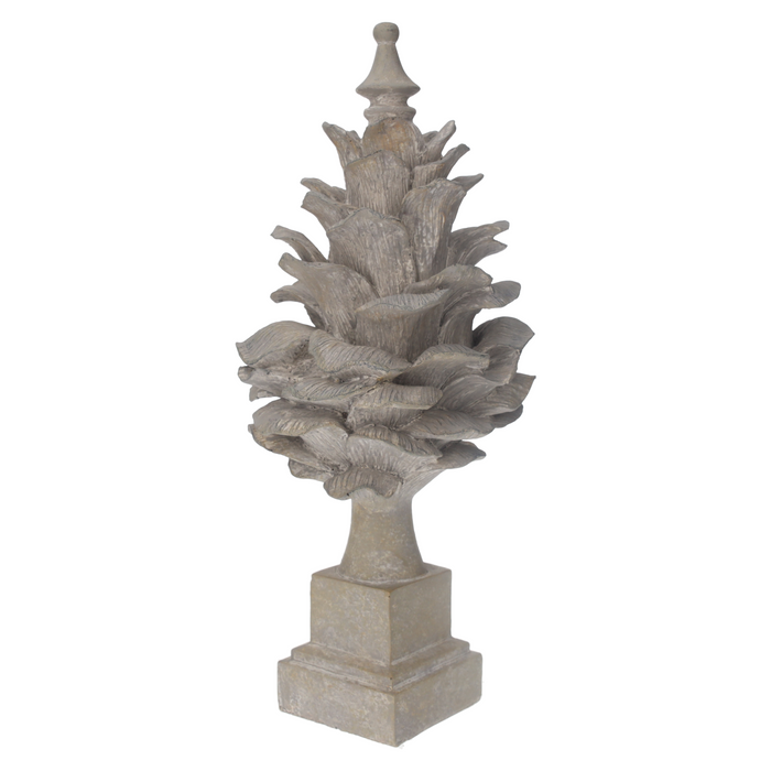 Pigna Decorativa In Resina Grigia Con Piedistallo, Stile Shabby Per Interni Ed Esterni