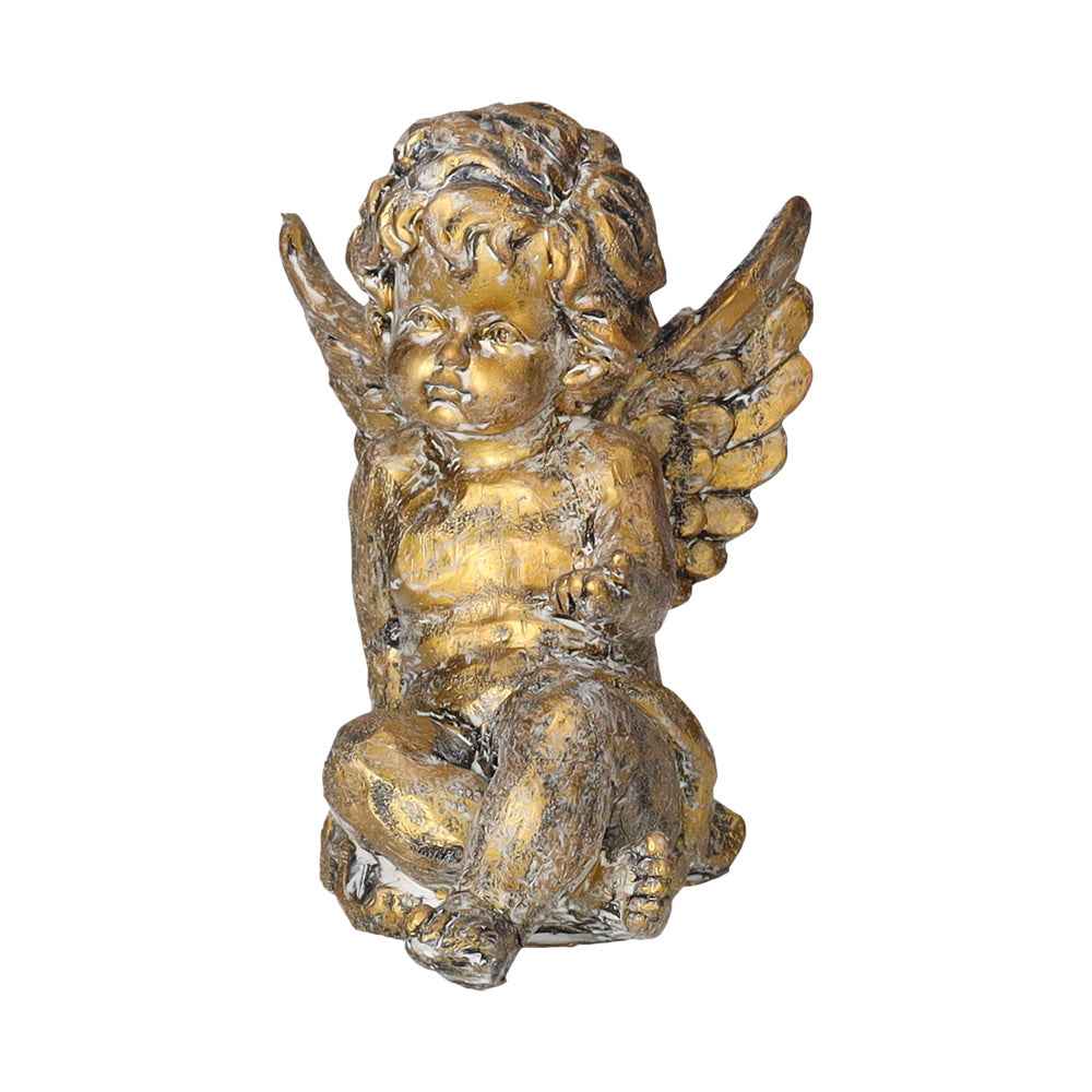 Angelo Decorativo Seduto in Resina Tinta Oro