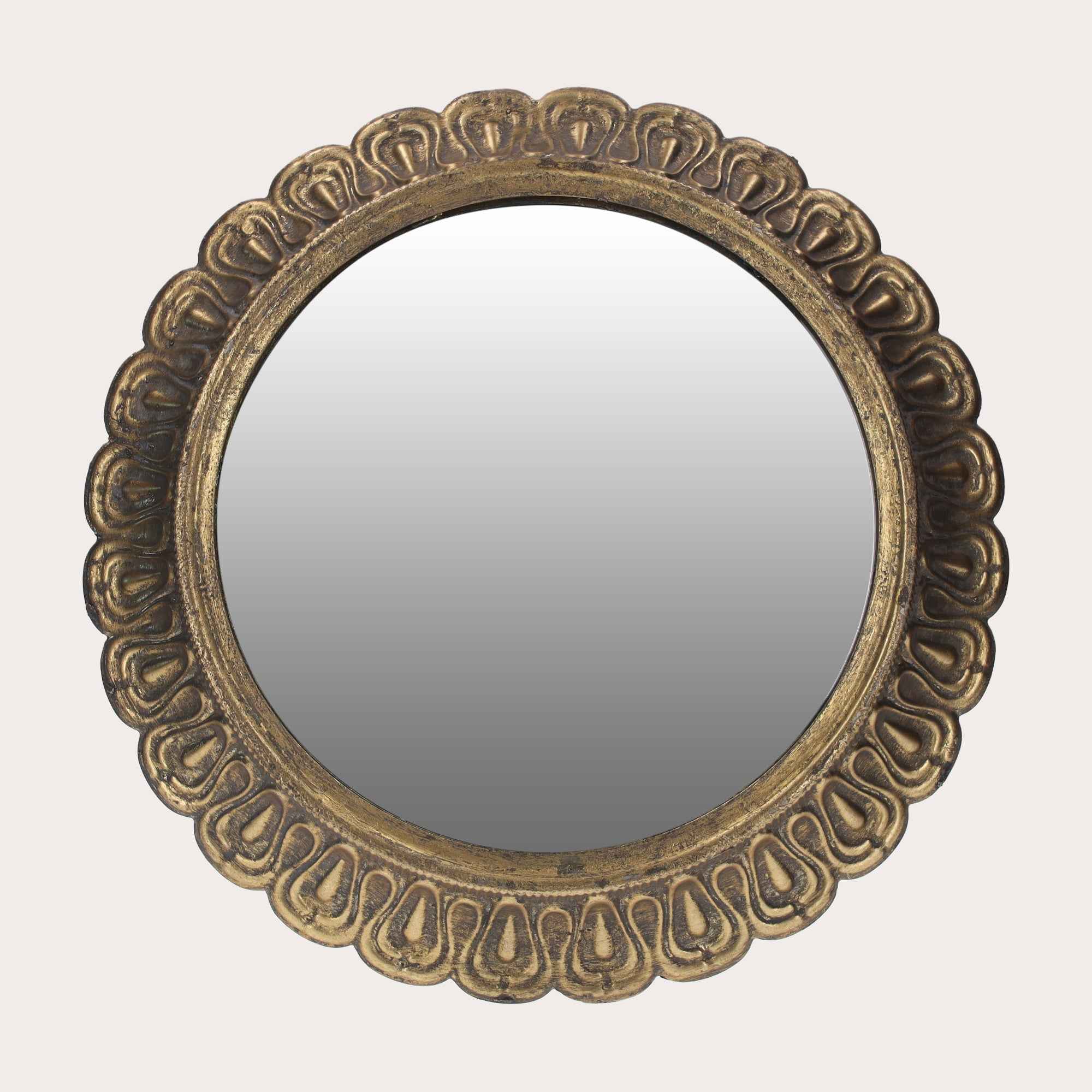 Specchio Arrotondato con Cornice in Ottone a Petali