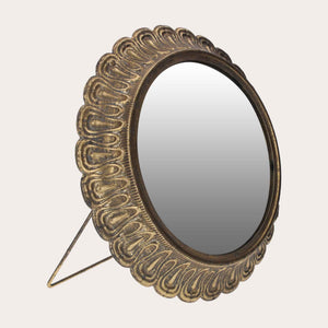 Specchio Arrotondato con Cornice in Ottone a Petali