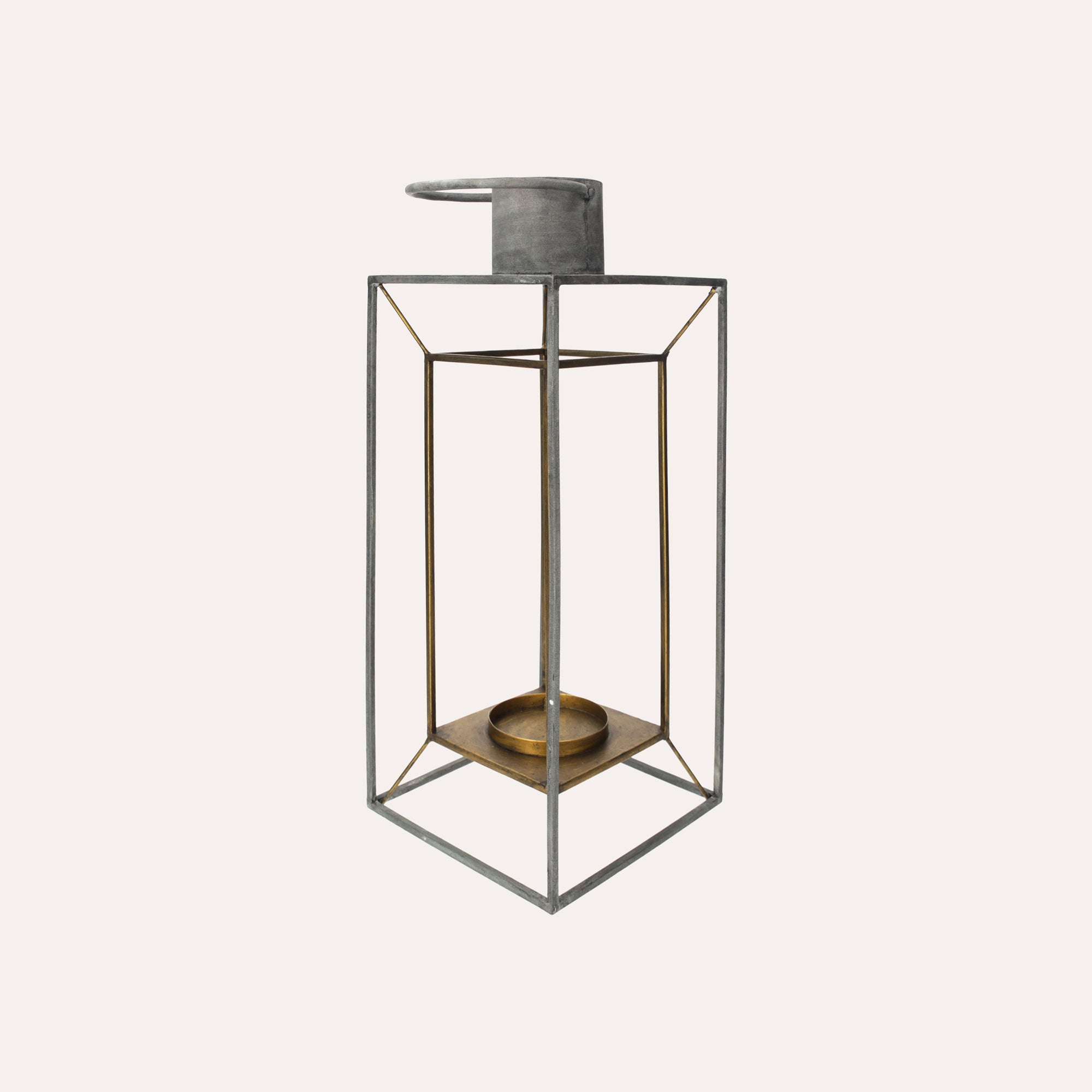 Gray and Gold Iron Cage-Shaped Lantern