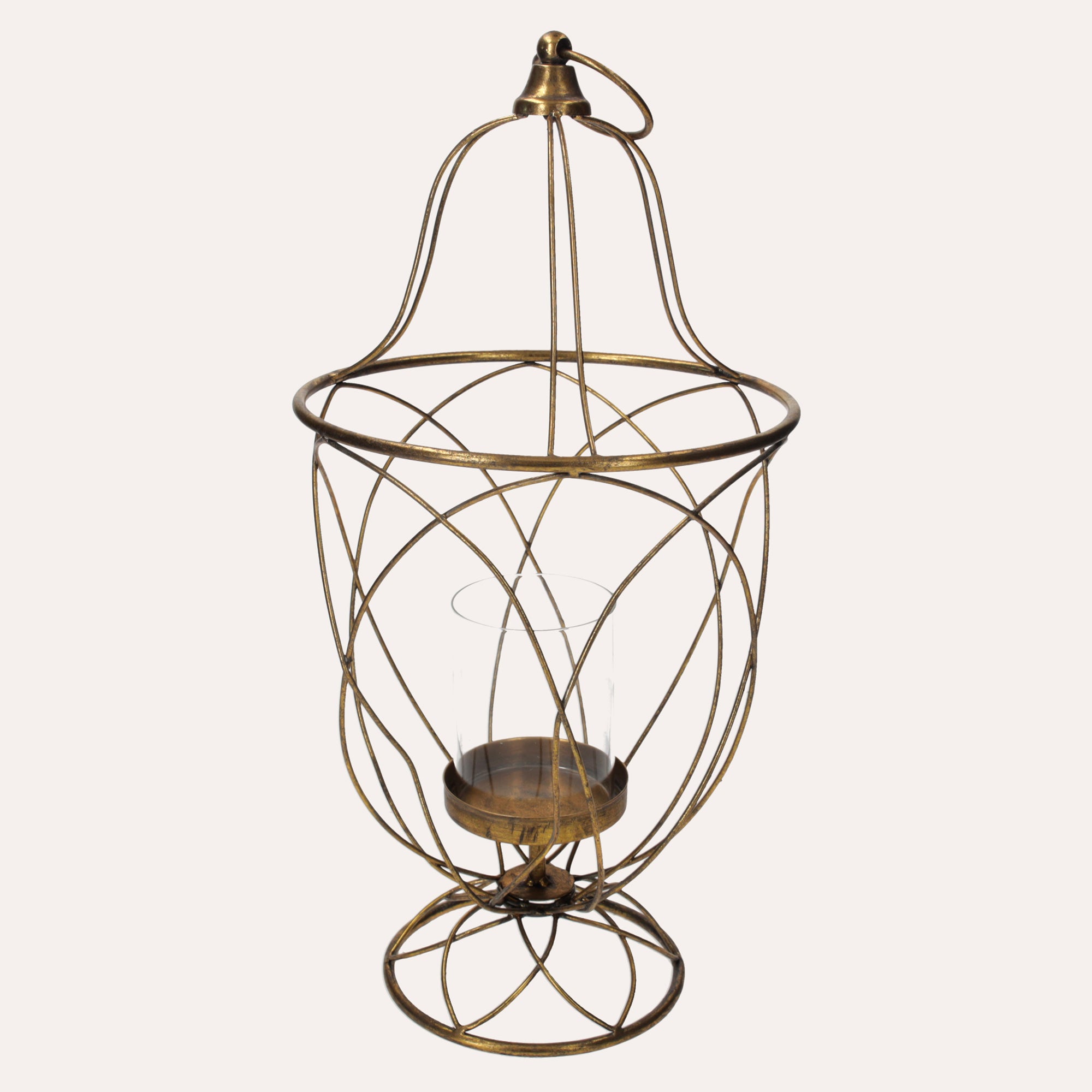 Oval Golden Metal Lantern for Indoor and Outdoor Use
