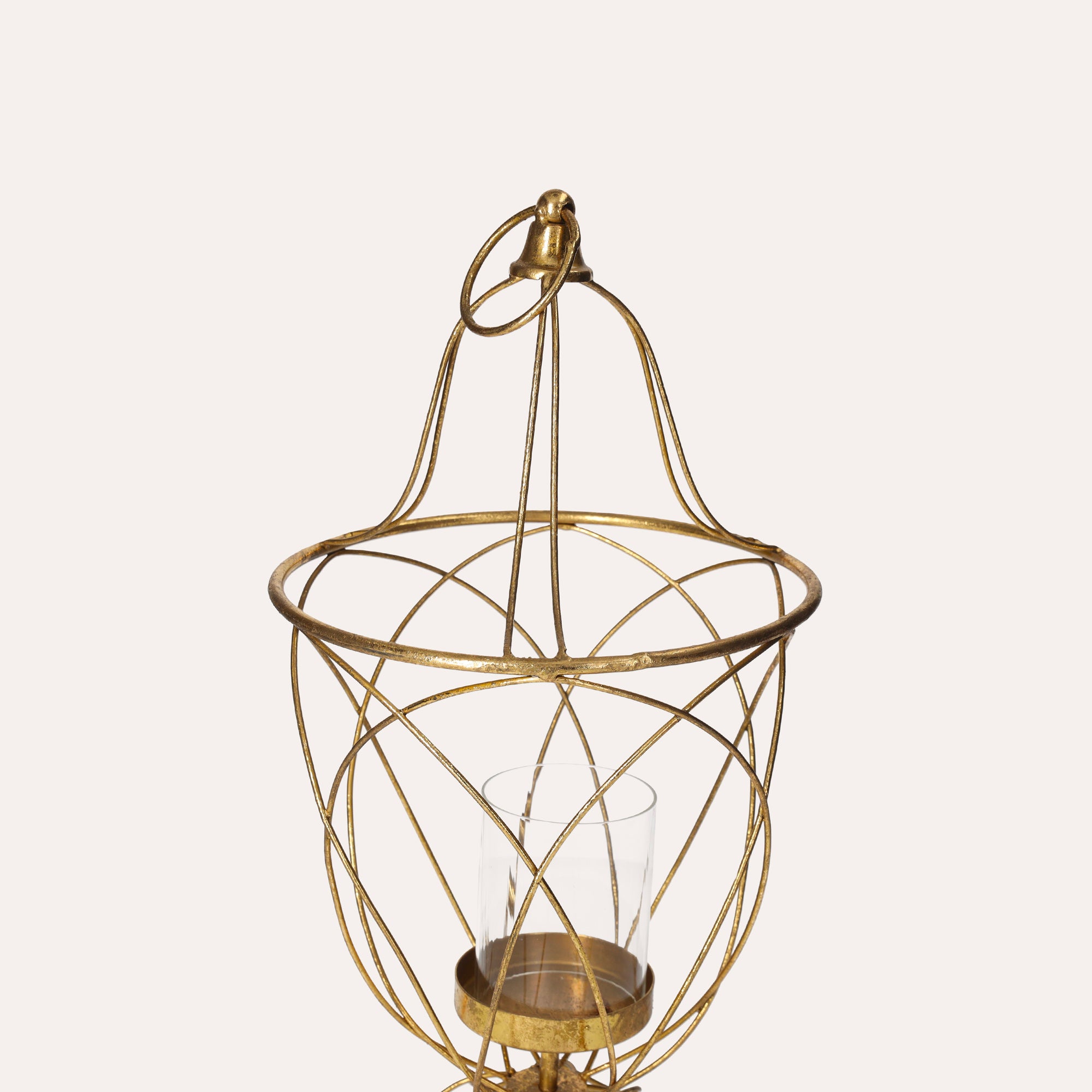 Oval Golden Metal Lantern for Indoor and Outdoor Use