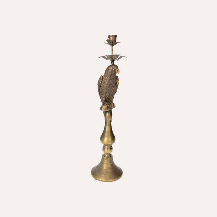 Candelabro in Metallo Oro con Decorazione a Forma di Pappagallo