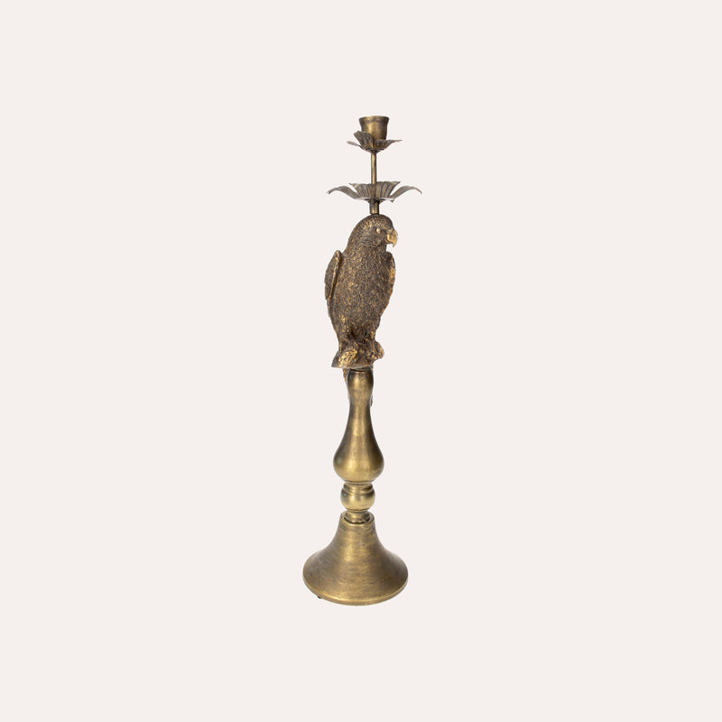 Candelabro in Metallo Oro con Decorazione a Forma di Pappagallo