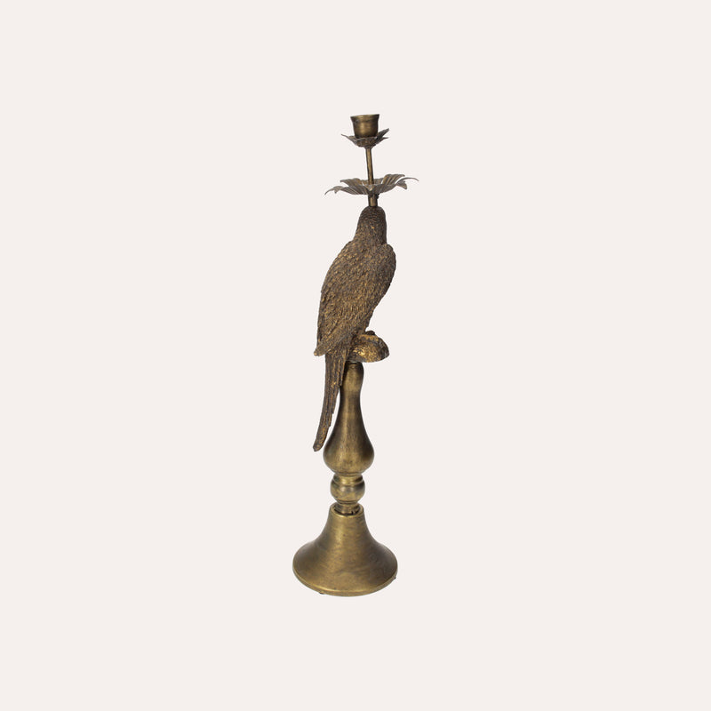 Candelabro in Metallo Oro con Decorazione a Forma di Pappagallo