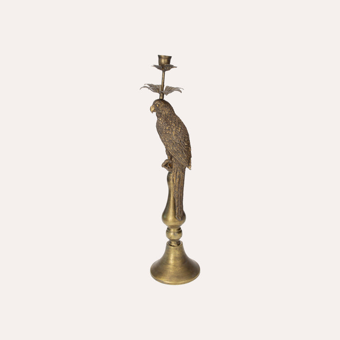 Candelabro in Metallo Oro con Decorazione a Forma di Pappagallo
